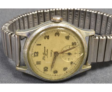 VINTAGE GENTS J W BENSON TROPICAL WATCH 33.3mm round stainless steel case, dial signed J.W. Benson London Tropical, fluoresce