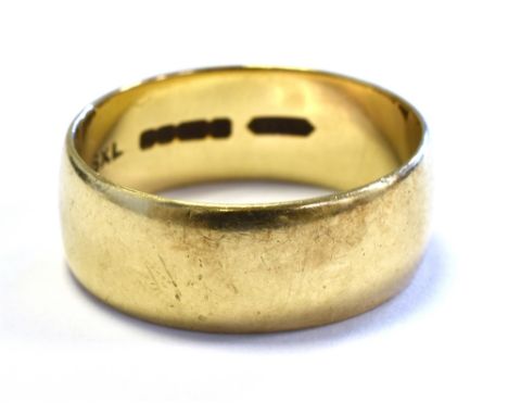 9CT GOLD PLAIN WEDDING BAND 7.7mm wide, ring size T, hallmarked 375 Birmingham.  Weight 5.1 grams.