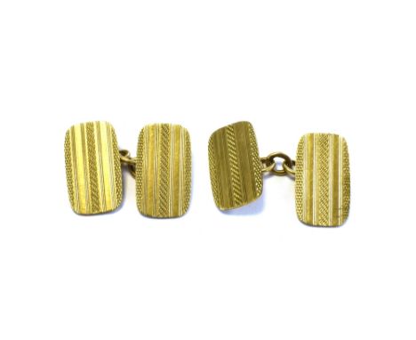 9CT GOLD ENGINE TURNED CUFFLINKS 17.6 x 10.0mm rectangular, hallmarked 375 Birmingham 1948.  Weight 5.5 grams