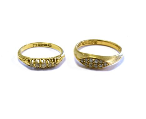 18CT GOLD RINGS WITH OLD CUT DIAMONDS one belcher claw set with old single cut diamonds, ring size H and one pave set, ring s