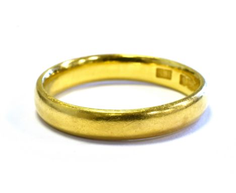 22CT GOLD WEDDING BAND 3.4mm wide, ring size M, hallmarked 22 Birmingham 1850.  Weight 4.3 grams.
