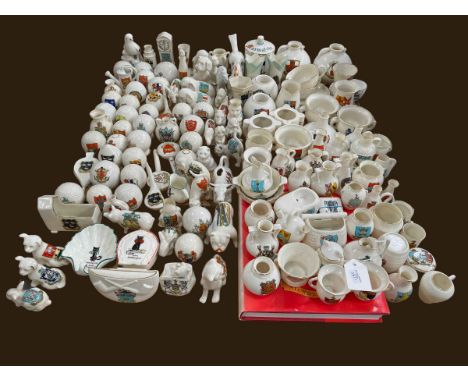 Collection of crested china including Goss, good luck black cats, guide book, etc.