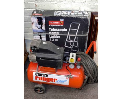 Clarke Ranger air compressor and as new telescopic combi-ladder (2).
