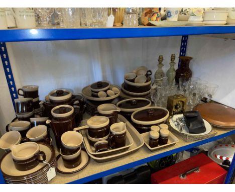 Collection of Wedgwood Monterey Pottery including tureens, baking trays and teapots (approx 110 pieces), carriage clock, glas