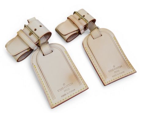 Louis Vuitton style tan leather baggage tag;&nbsp; another (2)