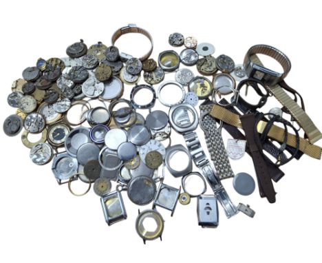 Watch parts - various manual movements including a Roamer Automatic, case backs, bezels, case bodies, straps etc.