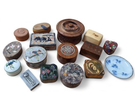 Boxes and objects - a silver bangle, chased and engrave with scrolls, John Taylor &amp; Co, Birmingham, 1955, 21.9g; an India