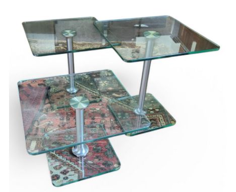 20th Century Design - three contemporary Italian toughened glass and engine turned chrome graduated occasional tables, stampe