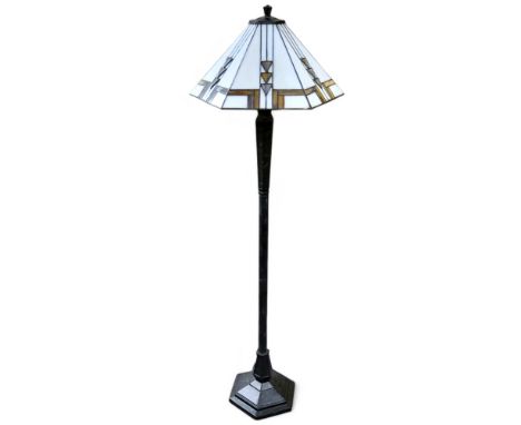 A contemporary Tiffany style standard lamp in the Art Deco taste, 148cm in height