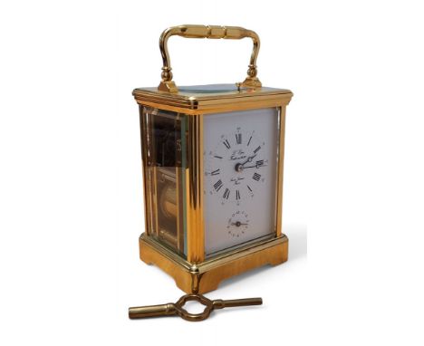 A French L'Epee brass repeater carriage clock, white enamel dial marked L'Epee Fonde en 1839, Saint Luxanne France, Roman num