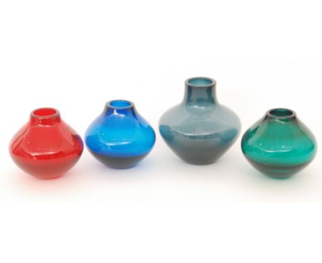 A later 20th Century Whitefriars angular mould blown soda glass vase designed by Geoffrey Baxter, pattern 9599, in midnight b