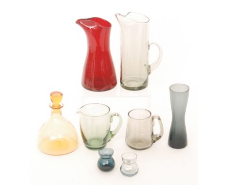 A mixed group of later 20th Century Whitefriars glass, comprising an amber sherry decanter designed by Barnaby Powell, height