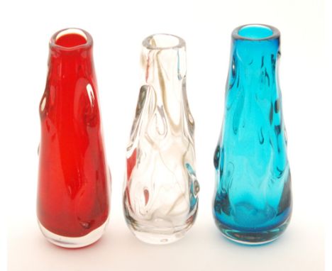 A post war Whitefriars Knobbly glass vase designed by William Wilson and Harry Dyer, pattern 9612, of conical form with inter