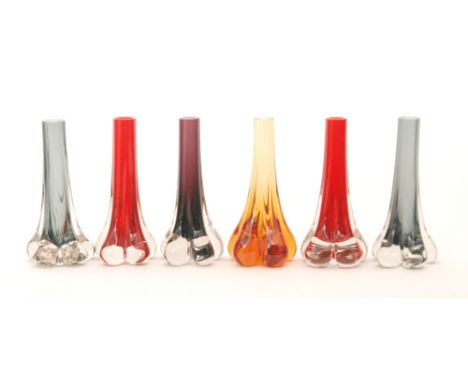 A collection of later 20th Century Geoffrey Baxter for Whitefriars pattern 9728 'elephant's foot' vases, comprising examples 