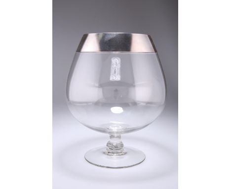A LARGE GLASS BRANDY BALLOON, typical form with a silvered rim. 29.5cm highThe absence of a Condition Report does not imply t