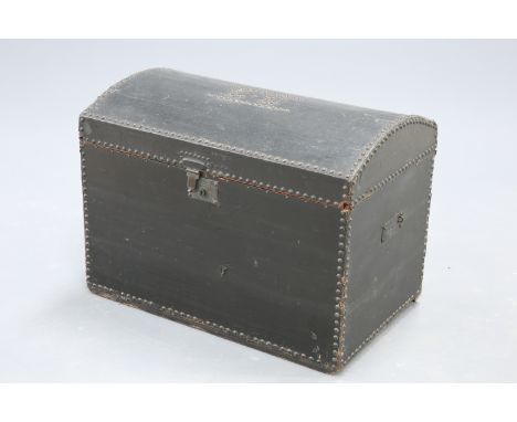 A 19TH CENTURY BRASS-STUDDED LEATHER DOME-TOP TRUNK, with brass carrying handles. 57cm high by 76cm wide by 48cm deep (lackin