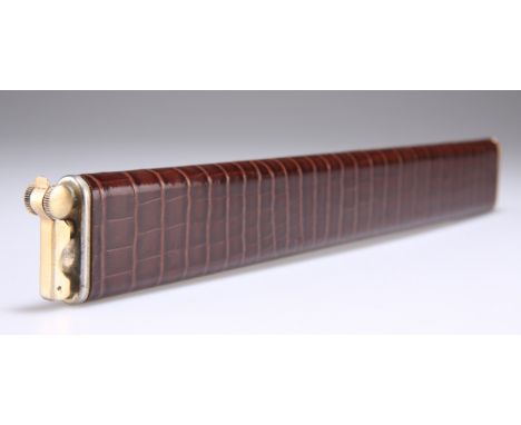 A VINTAGE FRENCH LEATHER COVERED TALL LIGHTER.&nbsp;31cm
