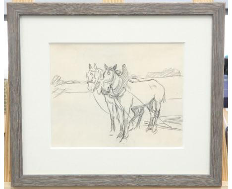 ATTRIBUTED TO DAME LAURA KNIGHT (1877-1970), WORKING HORSES, unsigned, charcoal sketch, framed. 17.5cm by 21.5cmNote: To the 