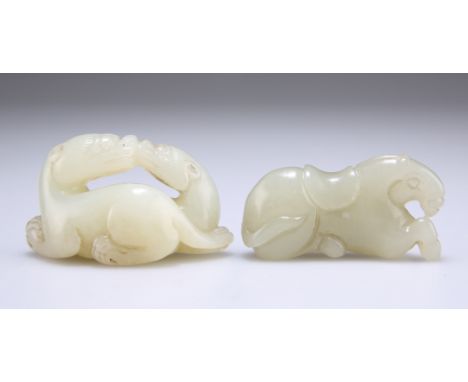 A CHINESE JADE CARVING OF A HORSE, together with A FURTHER JADE ANIMAL CARVING. (2) Horse 5.4cm wide