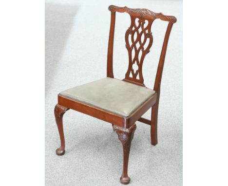 A LATE 19TH CENTURY MAHOGANY CHIPPENDALE STYLE CHAIR, with carved crest rail and pierced vasi-form splat, the drop-in seat ra