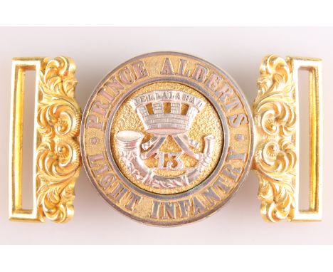 A PRE 1881 OFFICERS' PATTERN GILT AND SILVER PLATE WAIST BELT CLASP OF THE 13TH (PRINCE ALBERT'S) LIGHT INFANTRYThe absence o