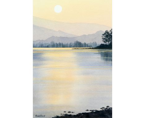 EMMA RIDOUT (BORN 1977), "CALFCLOSE BAY", "EVENING LIGHT, BASSENTHWAITE" AND "BUTTERMERE", three watercolours, each signed, f
