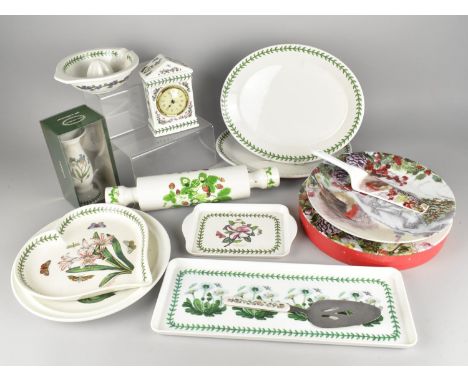 A Collection of Portmeirion Botanic Garden to Comprise Platters, Mantle Clock, Heart Shaped Dish, Juicer etc, Strawberry Patt