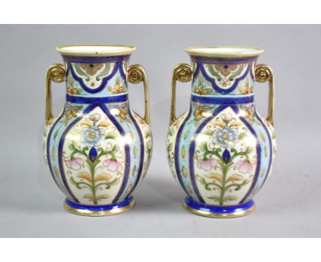 A Pair of Noritake Two Handled Vases, 15cms High