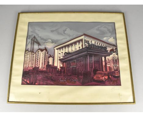 A Framed and Glazed Russian Colour Linocut, Moscow Metro, Signed in Pencil,  with Moscow City Organisation of the Art Fund of