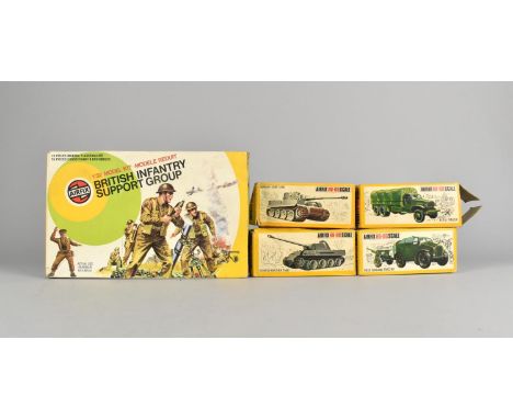 Four Airfix HO Scale Military Vehicles and an Airfix British Infantry Support Group Set