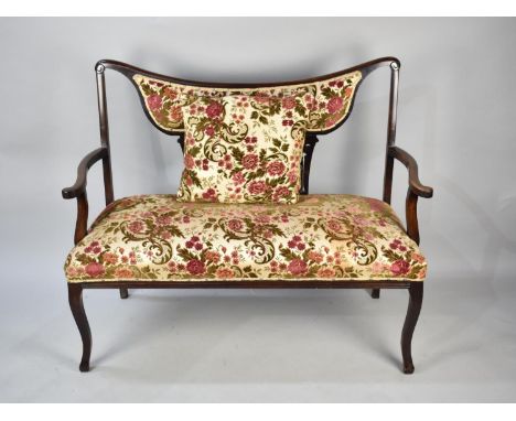 An Edwardian Tapestry Upholstered Two Seater Salon Settee, Mahogany Frame, 120cms Wide
