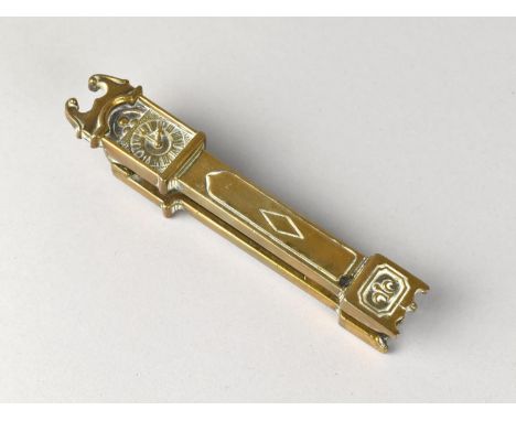 A Vintage Novelty Brass Nutcracker in the Form of a Long Case Clock, 13.5cms High