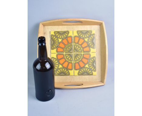 A Vintage Glass Bottle with Oval Moulding for "Inner Temple" together with a 1970s Tile Top Tray, One Tile AF