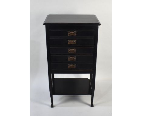 An Art Nouveau Five Drawer Music Cabinet with Stretcher Shelf, 50cms Wide and 95cms High