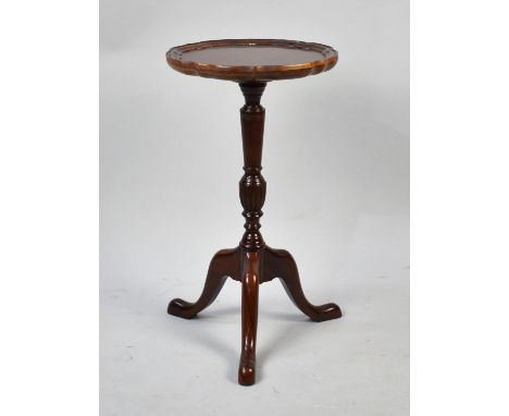 A Small Mahogany Reproduction Tripod Wine Table with Piecrust Border, 30cms Diameter