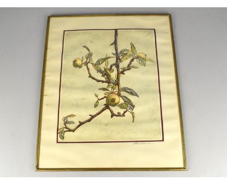 A Framed and Glazed Russian Colour Linocut, Apple Tree Branch, Signed in Pencil, with Moscow City Organisation of the Art Fun