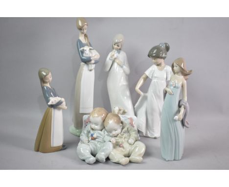 A Collection of Five Lladro and One Nao Figural Ornaments