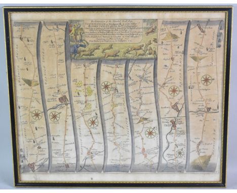 A Framed and Glazed Road Map after John Ogilby, "Buckingham to Bridgnorth", 44x34cms