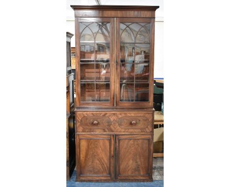 A 19th Century Mahogany Secretaire Bookcase, The Fitted Drawer with Pull Down Front over Cupboard Base, Raised Astragal Glaze