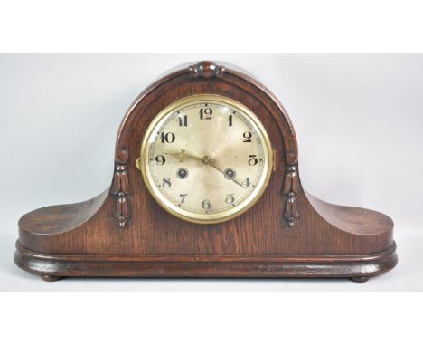 A Mid 20th Century Oak Napoleon Hat Mantel Clock, 50cms Wide