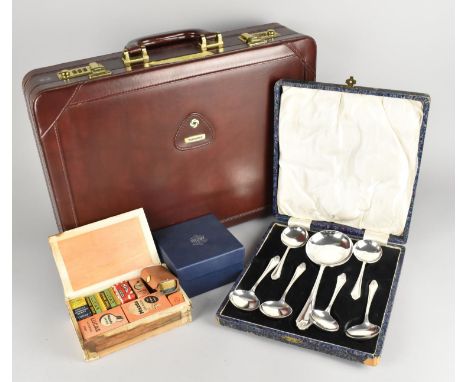 A Modern Samsonite Leather Combination Lock Briefcase Containing Vintage Automobile Light Bulbs, Stewart Crystal Dish and Cas