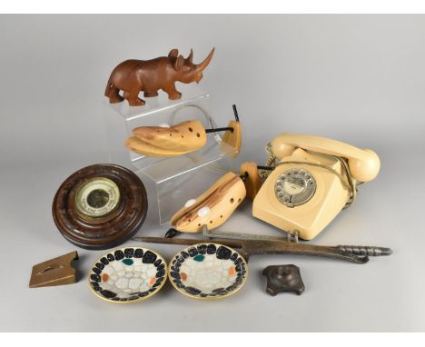 A Collection of Sundries to Comprise Vintage Telephone, Oak Cased Barometer etc