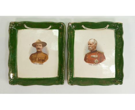 Pair Victorian / Edwardian Military Plaques depicting Lord Roberts &amp; Baden Powell. Both 22x19cm 