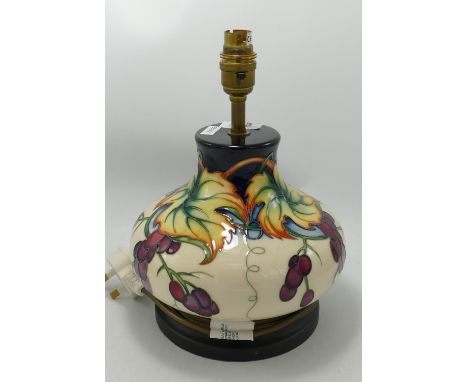 Moorcroft Squat Lamp Base Decorated with Leaf &amp; Berry Design: height to top of fitting 28cm 