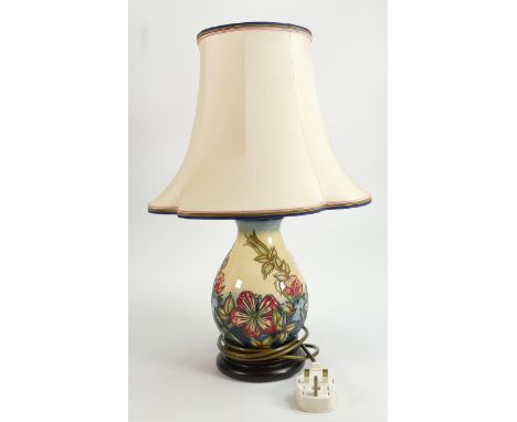 Moorcroft lamp in Sweet Briar pattern by Rachael Bishop: Actual lamp base without wooden base or fitting measures 20cm high. 