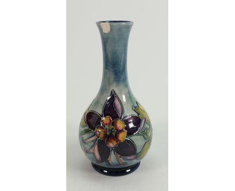 Moorcroft Columbine on light blue ground small vase: chip to upper rim , height 16cm 