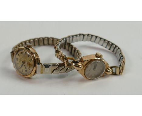 Two 9ct gold hallmarked ladies wrist watches Avia &amp; Rotary: Bracelets are gold plated (2) 