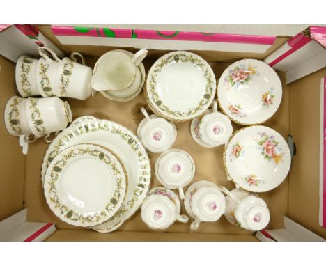 A mixed collection of floral tea ware to include: Royal Albert Chirton patterned cups &amp; saucers, Staffor Romana patterned