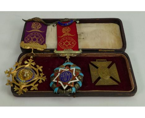 Two hallmarked silver &amp; enamel RAOB Buffaloes medals or jewels: Issued from the Shakespeare Lodge no. 1051.  Gross weight