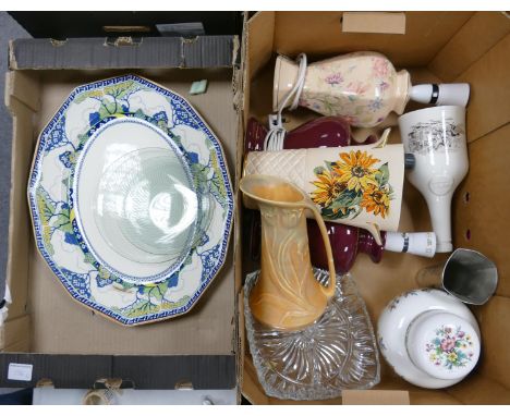 A mixed collection of items to include: decorative lamp bases, similar vases, Coalport Ming Rose large ginger jar (2 trays) 